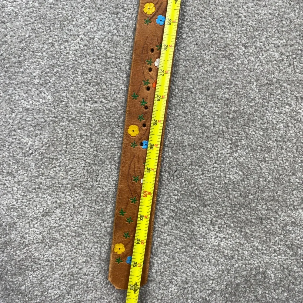 Floral Hand Painted Leather Belt Womens 30 Tan Boho Western Vintage